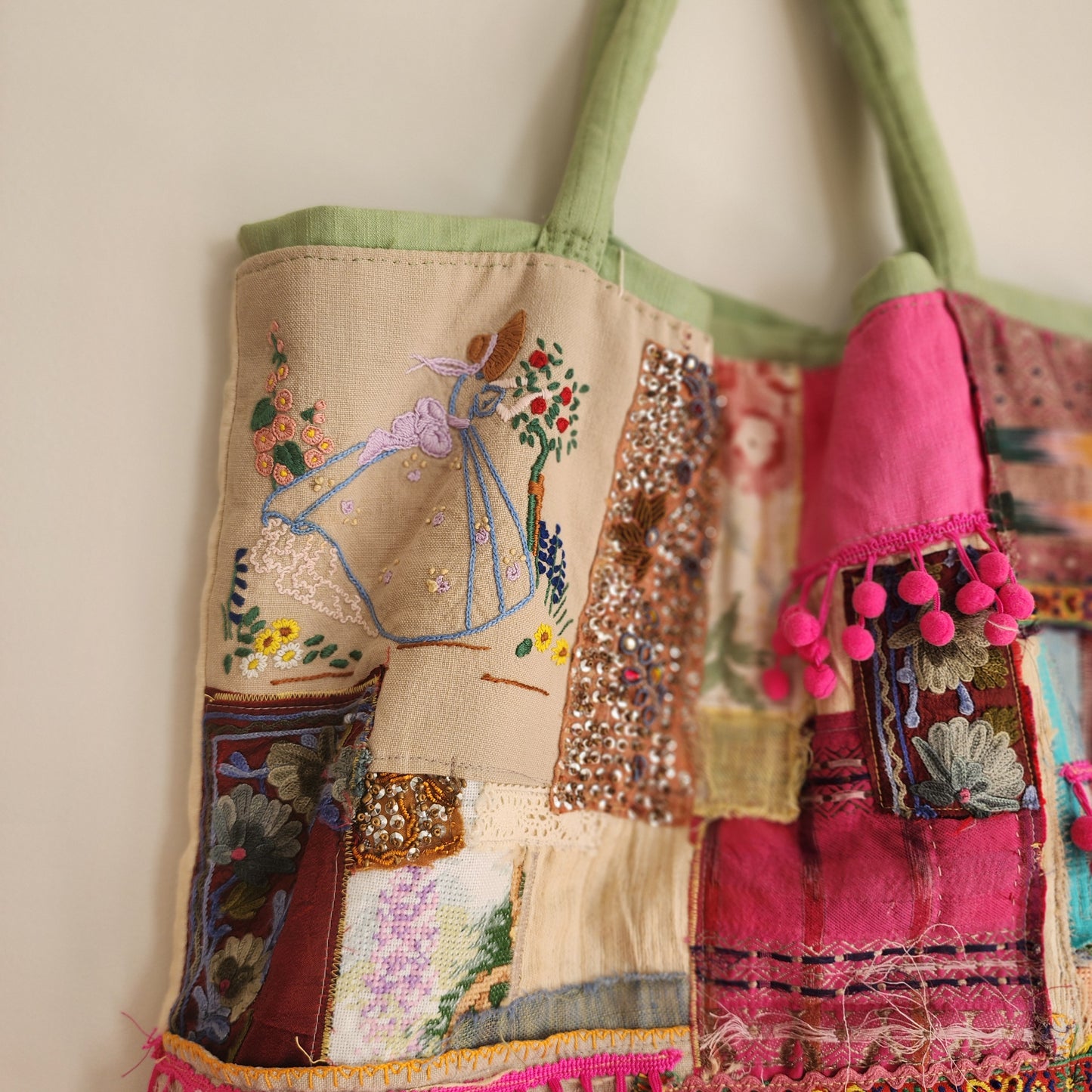 over sized appliqued tote bag