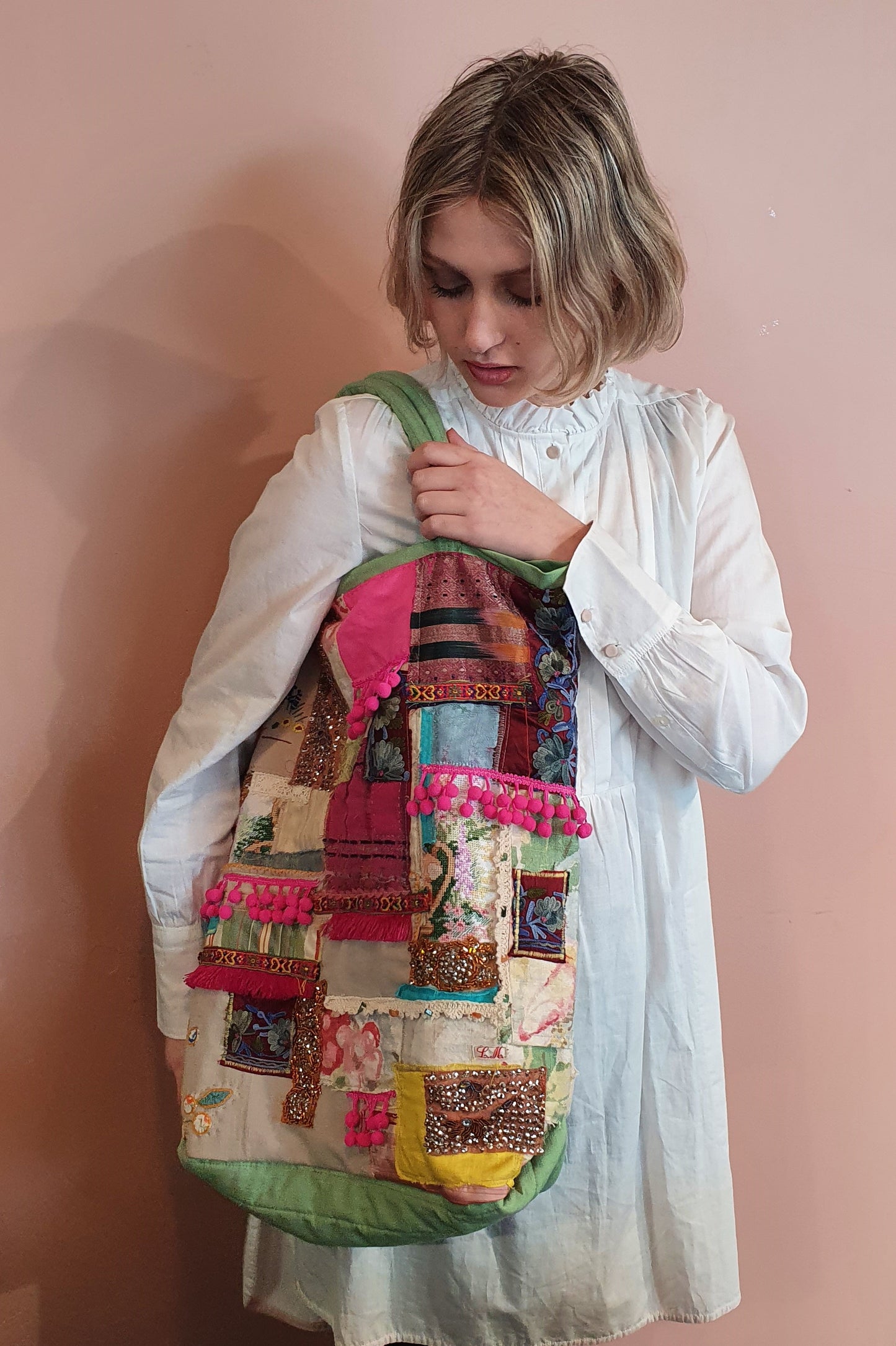 over sized appliqued tote bag