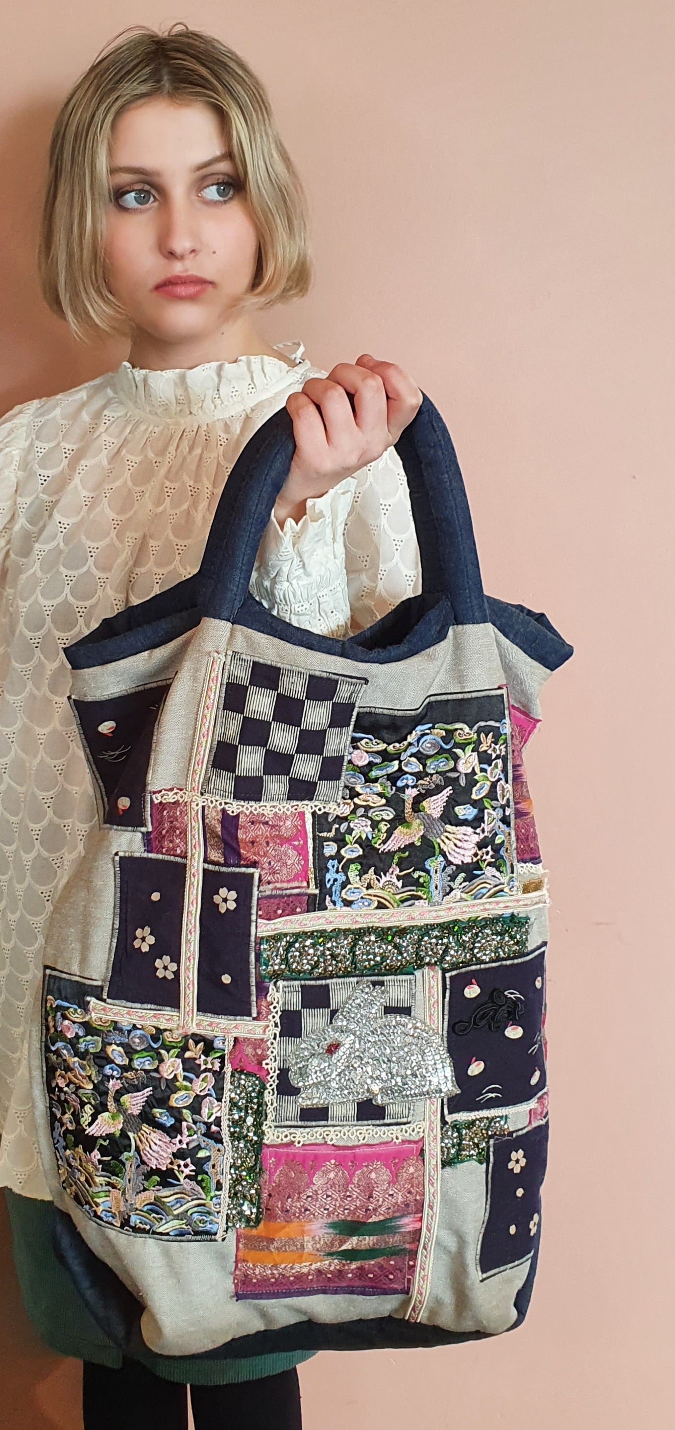 oversized appliqued tote bag