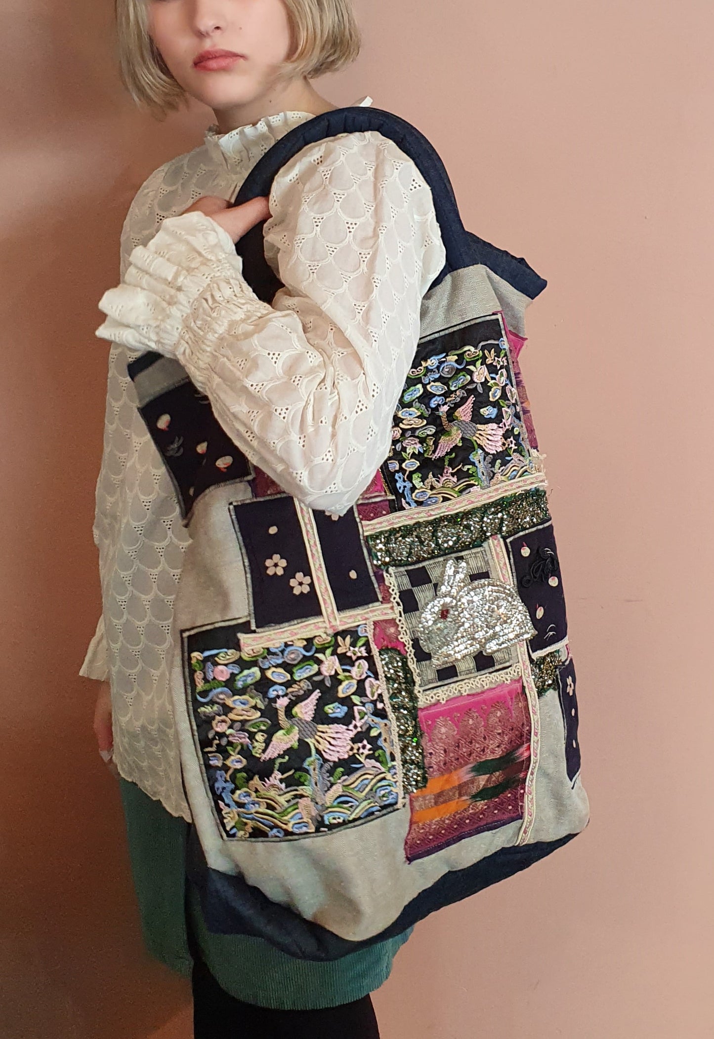 oversized appliqued tote bag