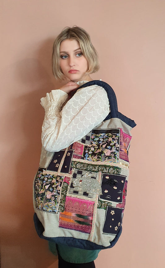 oversized appliqued tote bag